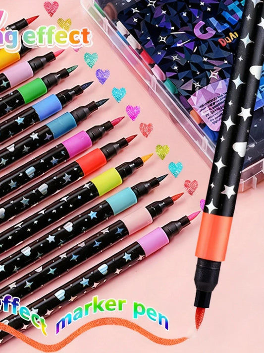 Glitter Marker Pens 24/12 Colors | Soft-Tip Acrylic Art Markers Glitter Art Markers Peaceful Pleasures Health and Wellness