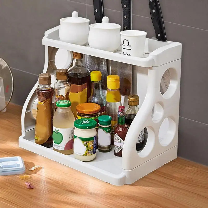 Kitchen Counter Shelf 2-Tier Kitchen Shelf Multi-Purpose Spices Organizer Knives Stand Space Saving Compact Storage Rack For Peaceful Pleasures Health and Wellness
