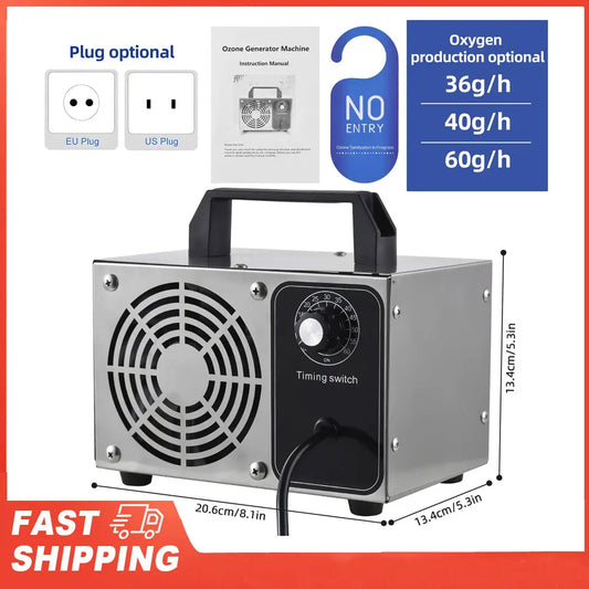 Ozone Generator Stainless Steel Machine Odor Removal Ionizer Air Peaceful Pleasures Health and Wellness