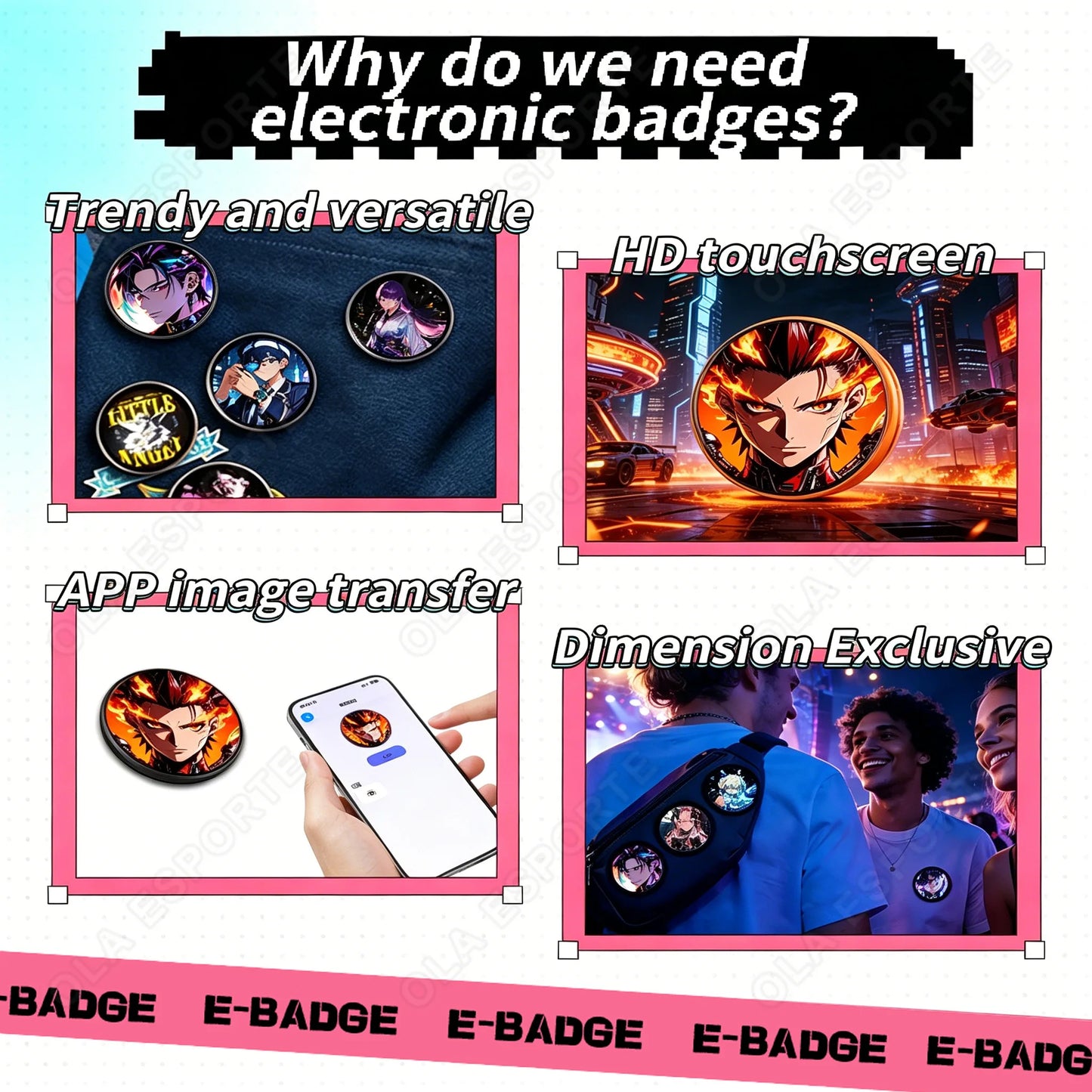Anime E-Badge 1.5" Touch Screen LED Display Pin | Otaku Gift