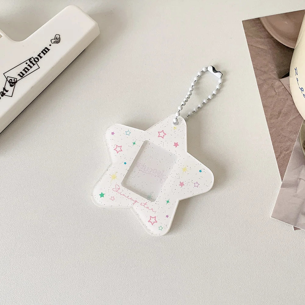 Glitter Five-pointed Star Hard Card Holder One-inch Student ID Photo Decorative Pendant New Acrylic Keychain Pendant Card Holder Peaceful Pleasures Health and Wellness WHITE