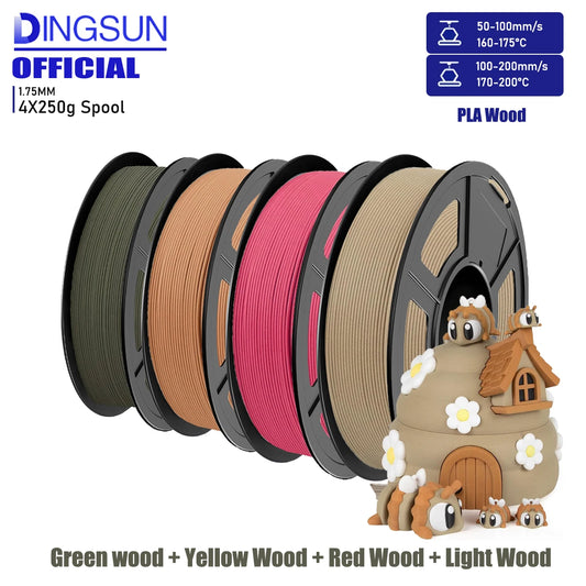 30% Wood Fiber PLA Filament 1.75mm 1kg – Walnut Oak Cherry Teak 3D Printer Filament Peaceful Pleasures Health and Wellness 4 Color set