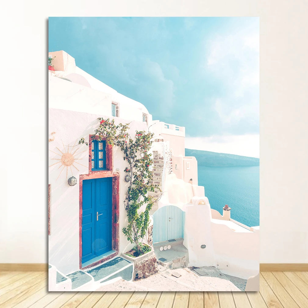 Greek Island Santorini Minimalist Canvas Wall Art | Travel Poster