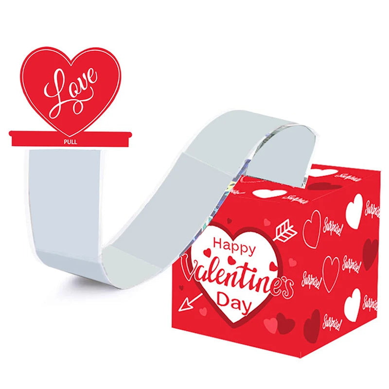 Valentine's Day Money Pull Box with Greeting Card | Pink & Red