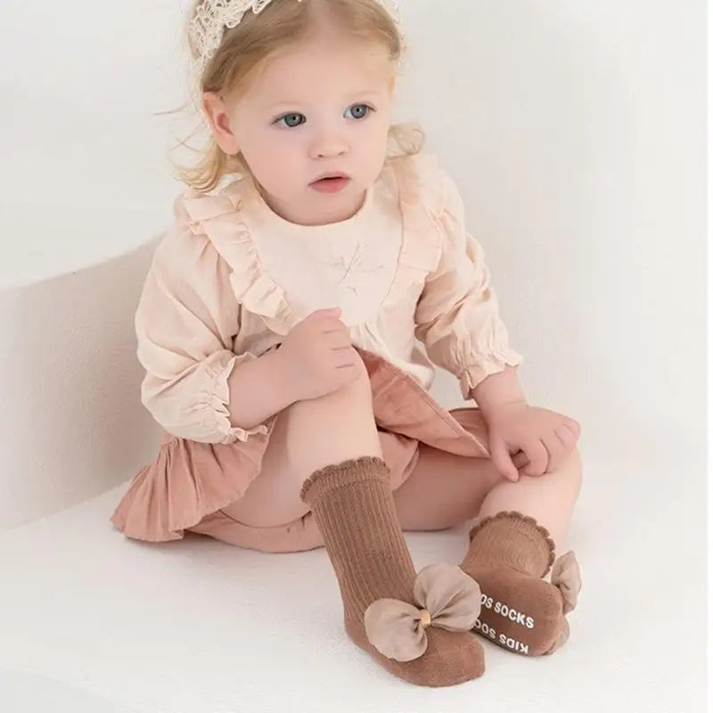 Kids Cotton Knee Socks Non-Slip Lace Bow | Ages 1–5