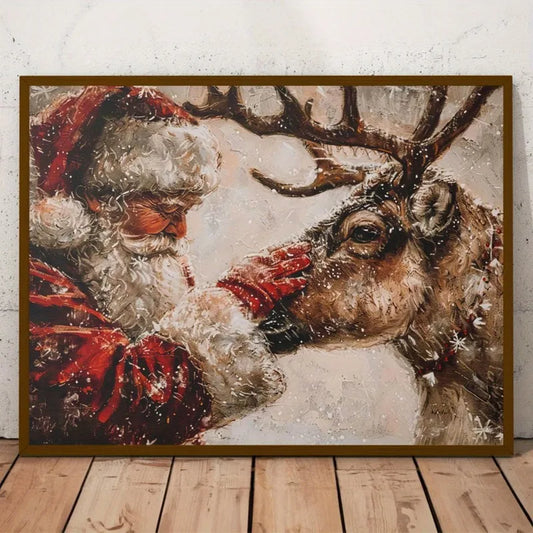 1pc, Santa Claus and Reindeer Canvas Art Print, Vintage Christmas Illustration, Modern Art Decor, Unframed, Horizontal Wall Art Peaceful Pleasures Health and Wellness