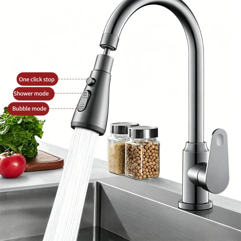 2 In 1 Kitchen Faucet Extender Universal 720° Rotate Pull Out Kitchen Tap Multi-mode Strong Flushing Booster Kitchen Accessories Peaceful Pleasures Health and Wellness