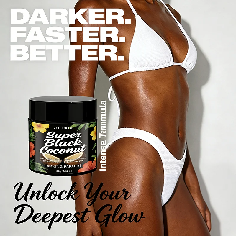 Yuitikue Super Black Coconut Tanning Cream, 80g Ultra-Rich Black Bronzing Formula for Tattoo & Color Fade Protection Peaceful Pleasures Health and Wellness