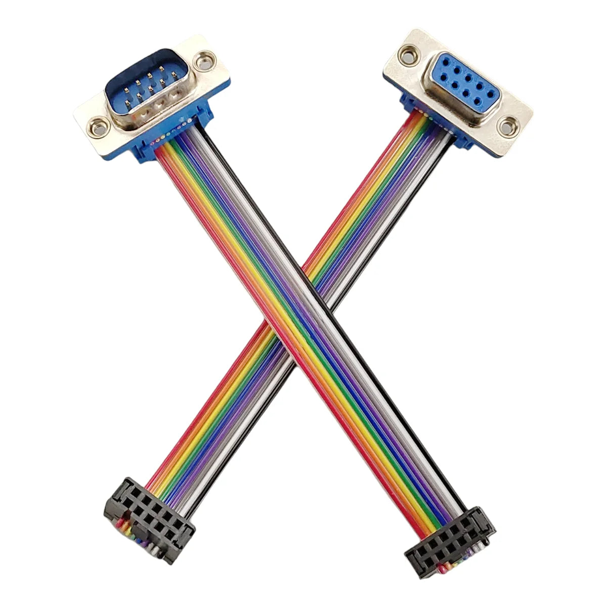 D-Sub DB9 9 Pin Male / Female Connector to FC-10P IDC Female 2.54mm 10 Pin Rainbow / Multicolor Flat Ribbon Cable to DIDC 9P Peaceful Pleasures Health and Wellness