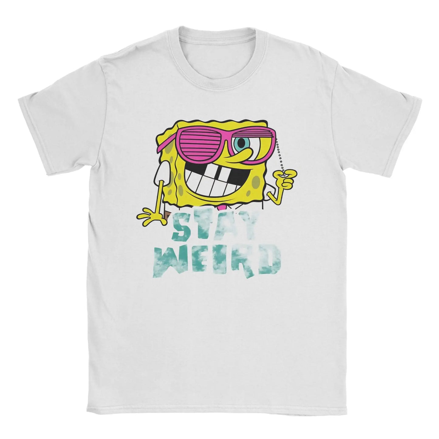 S-Spongebobs T Shirt Summer Stay Weird Pure Cotton T Shirts For Men Popular Casual Tshirt Short Sleeve Awesome Top Tees Peaceful Pleasures Health and Wellness WHITE M