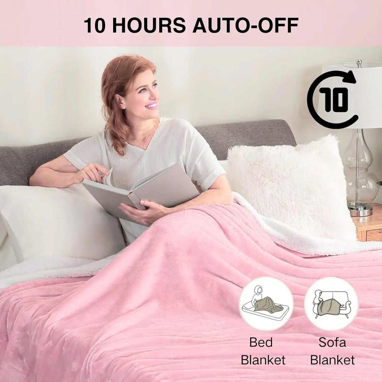 Pink Twin Size Electric Heated Blanket, 62x84", 6 Heat Settings, Auto-Off Electric Heated Blanket Peaceful Pleasures Health and Wellness