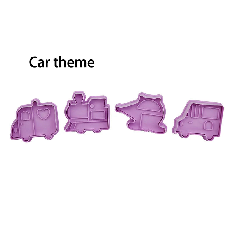 4-Piece 3D Cartoon Cookie Stamp & Cutter Mold Set – DIY Biscuit Baking Molds