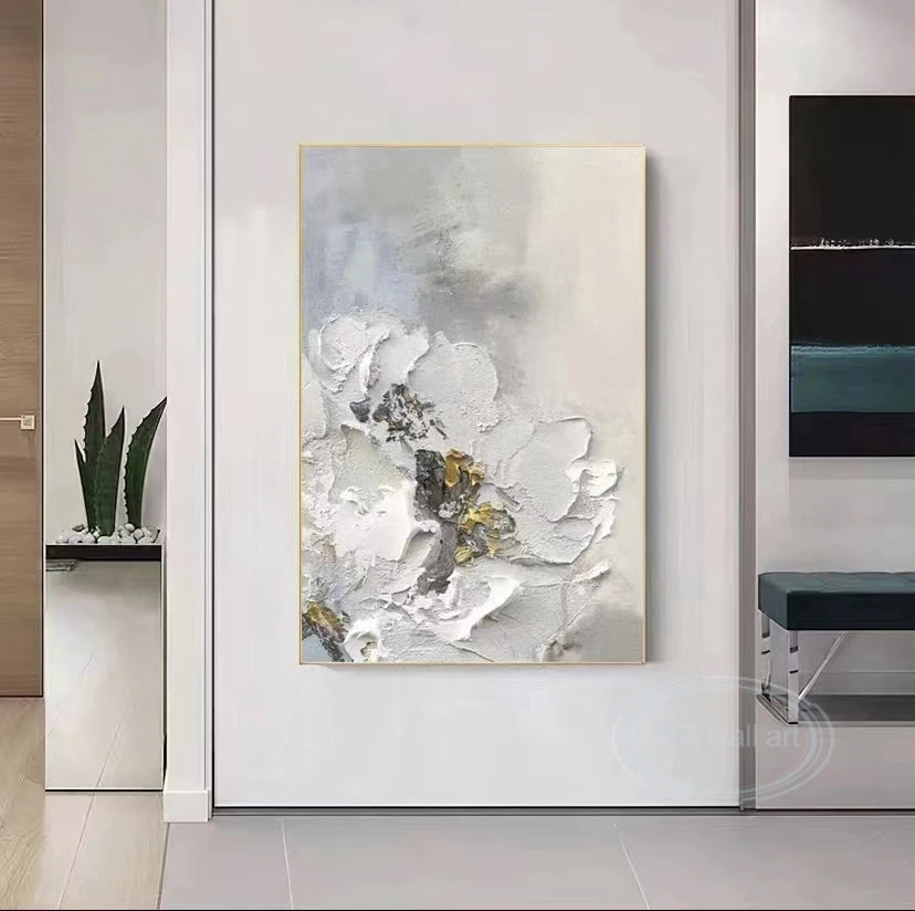 Abstract Thick Oil White Flower Handmade Oil Painting for Home Decoration For Bedroom, Dining Room, and Living Room Written Exam Peaceful Pleasures Health and Wellness