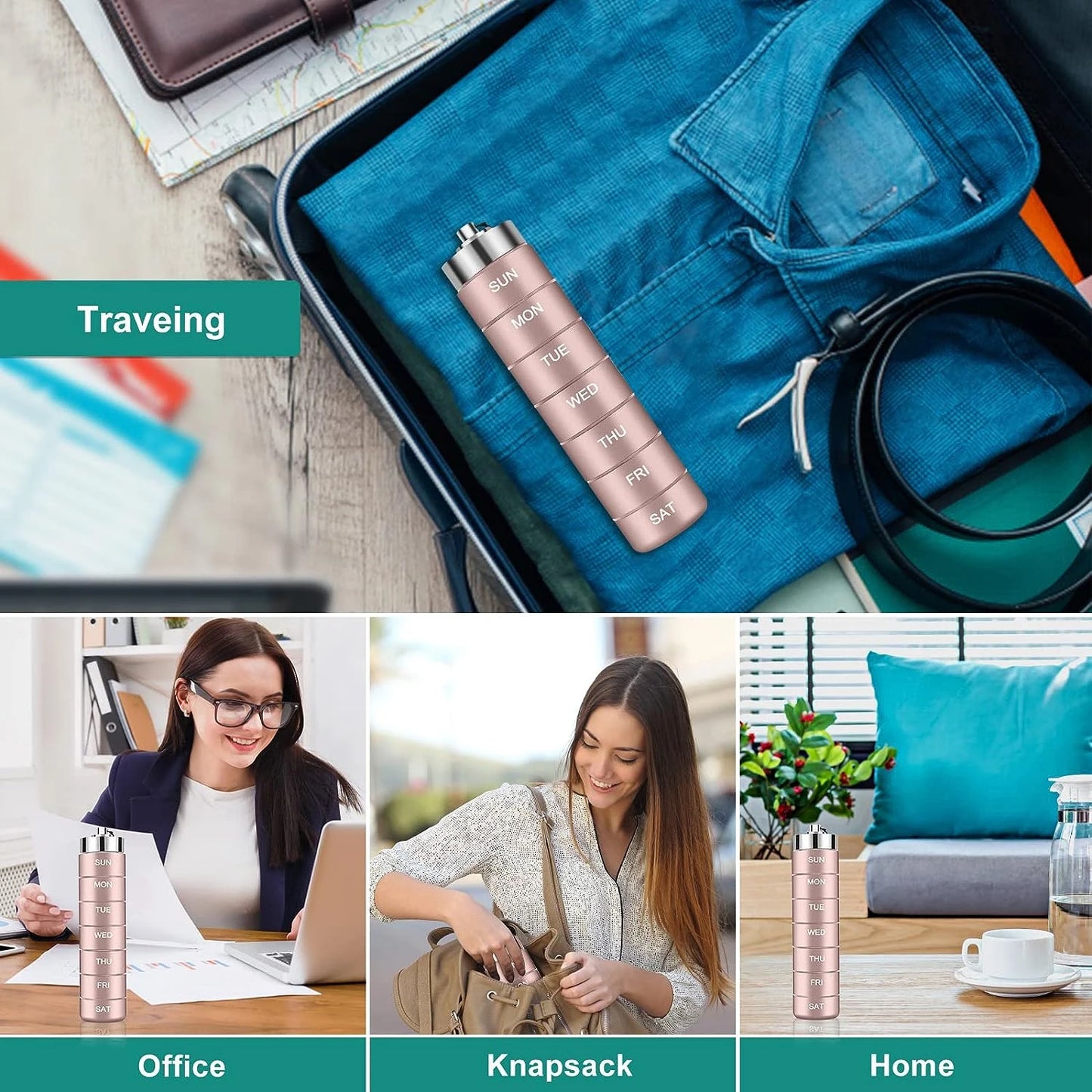 New Portable Pill Case for Travel Metal Pill Organizer Waterproof Pill Box Pill Case Container Medicine Bottle Organizer Weekly Peaceful Pleasures Health and Wellness