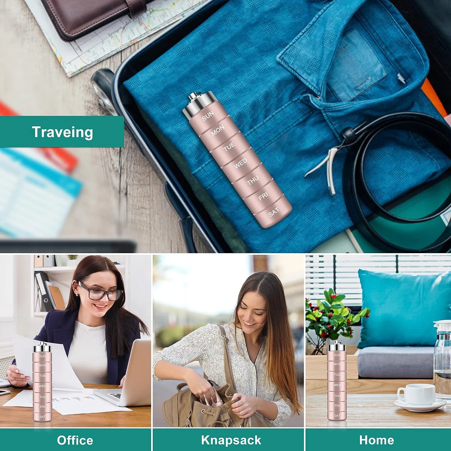 New Portable Pill Case for Travel Metal Pill Organizer Waterproof Pill Box Pill Case Container Medicine Bottle Organizer Weekly Peaceful Pleasures Health and Wellness