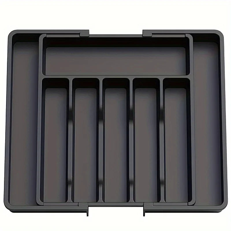 Utensil Organizer for Kitchen Drawers, Expandable Cooking Utensil Tray, Adjustable Cutlery Silverware Flatware Holder, Plastic Peaceful Pleasures Health and Wellness black