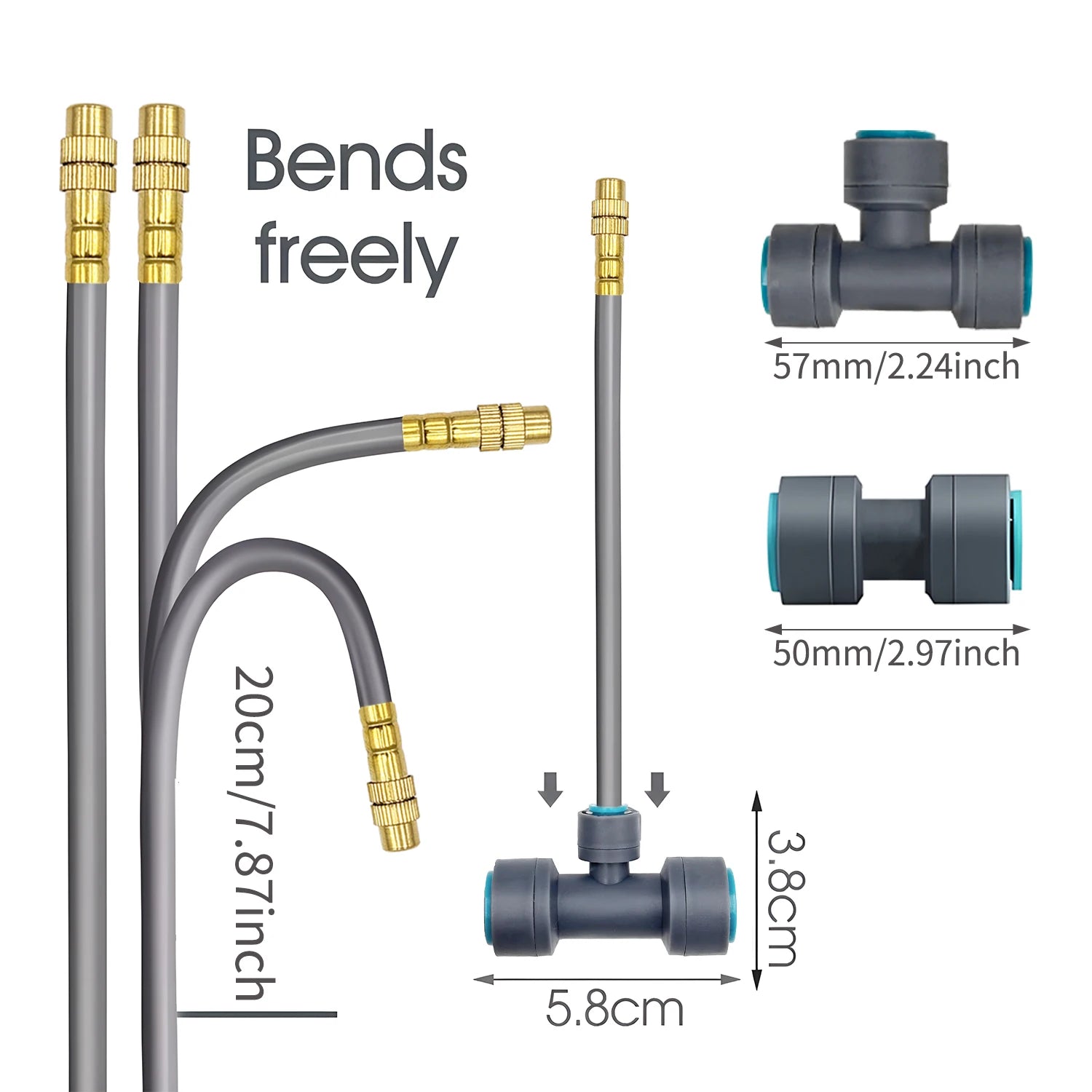 Flexible Brass Adjustable Spray Kit Gray 3/8"PE Hose Quick Connect Fogging Cooling Dedusting Watering System for Garden Peaceful Pleasures Health and Wellness