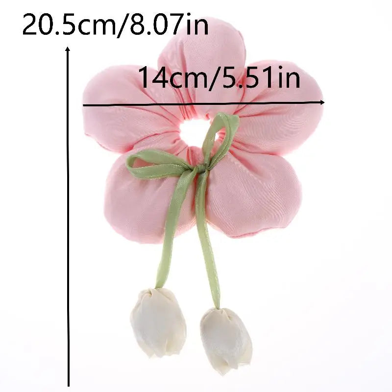 Candy Color Flower Scrunchie – Soft Fabric Hair Tie for Women