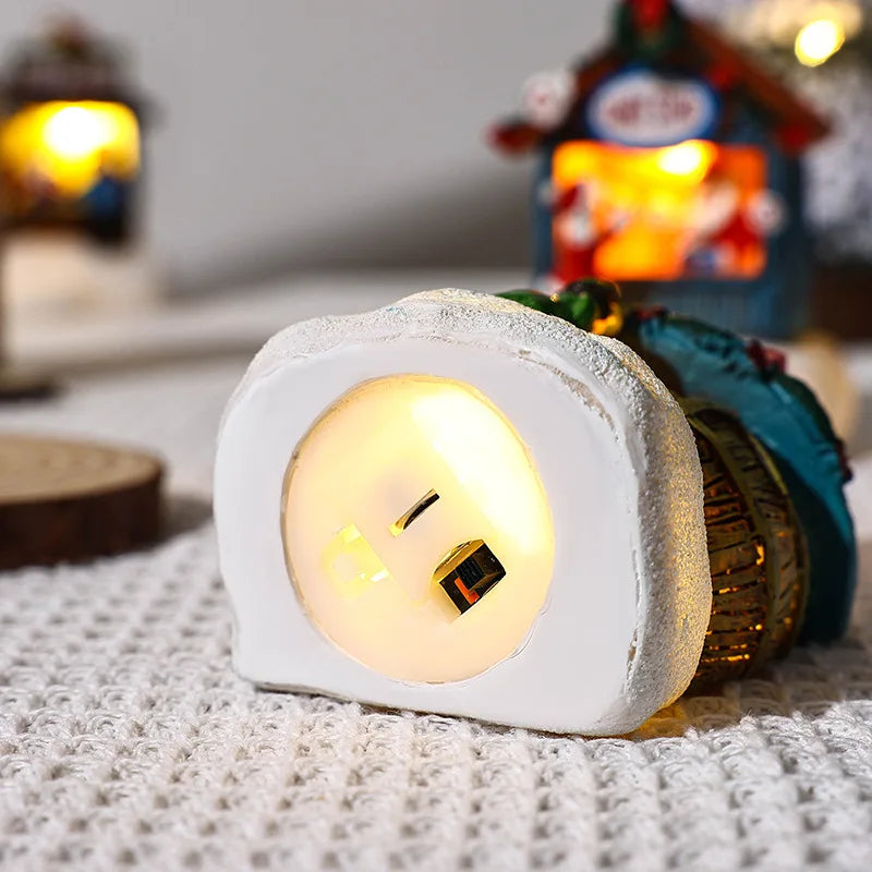 New Christmas Resin Small House Santa Claus Shop Micro Landscape Resin Ornaments Christmas Decorations Desktop Ornament Lights Peaceful Pleasures Health and Wellness