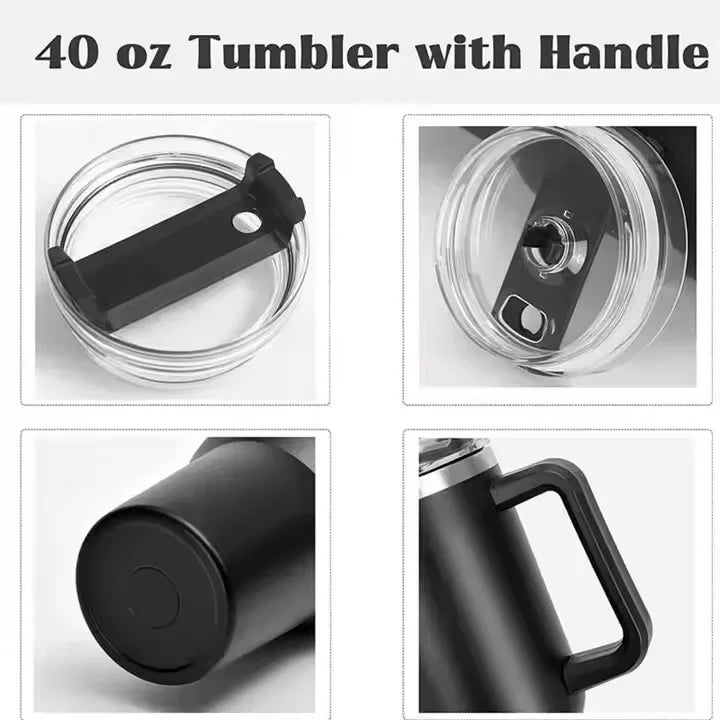 40oz Insulated Tumbler with Handle – Stainless Steel Travel Cup