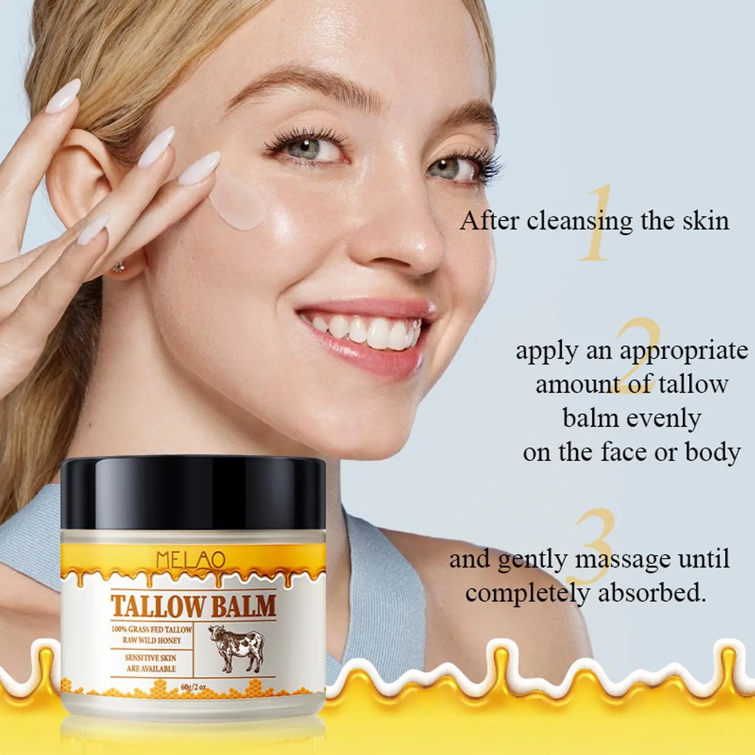 60g Beef Tallow Paste For Skin Care Beef Neck Balm Grass Fed Tallow Wild Honey Skin Moisturizer Face And Body Peaceful Pleasures Health and Wellness