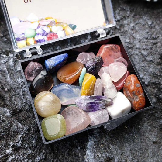 Natural Mineral Specimens Kit Educational Polished Natural Stones with Box Geological Teaching Materials for Students Peaceful Pleasures Health and Wellness