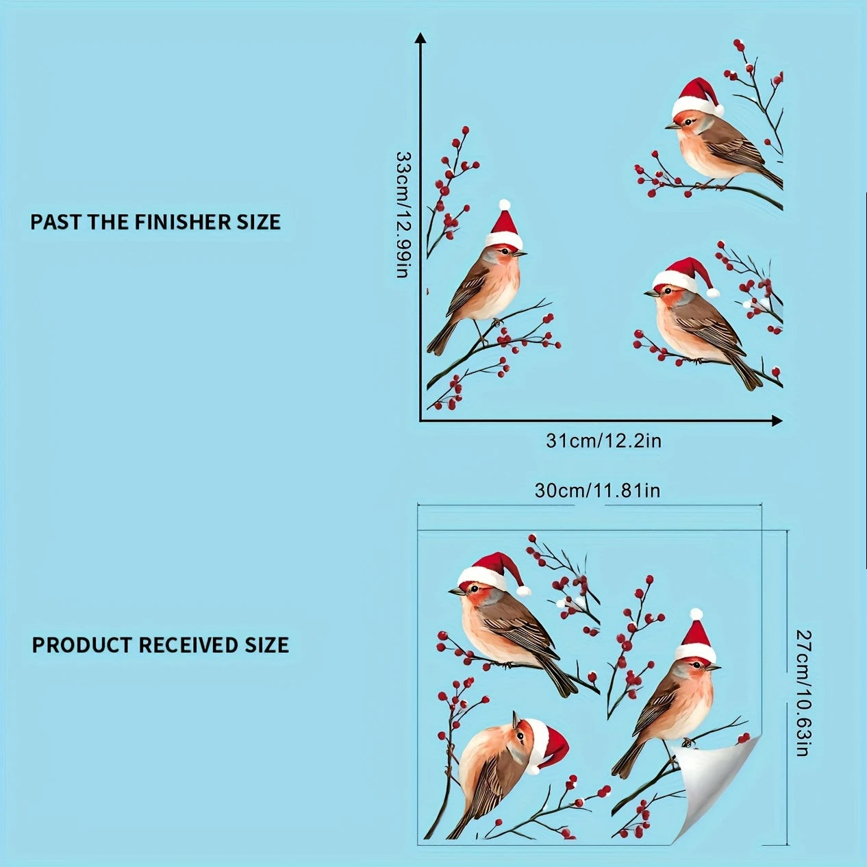 1PC Three Birds in Santa Hats Window Stickers Christmas Theme Red Berry Branches Decorative Wall Stickers for Glass and Window Peaceful Pleasures Health and Wellness