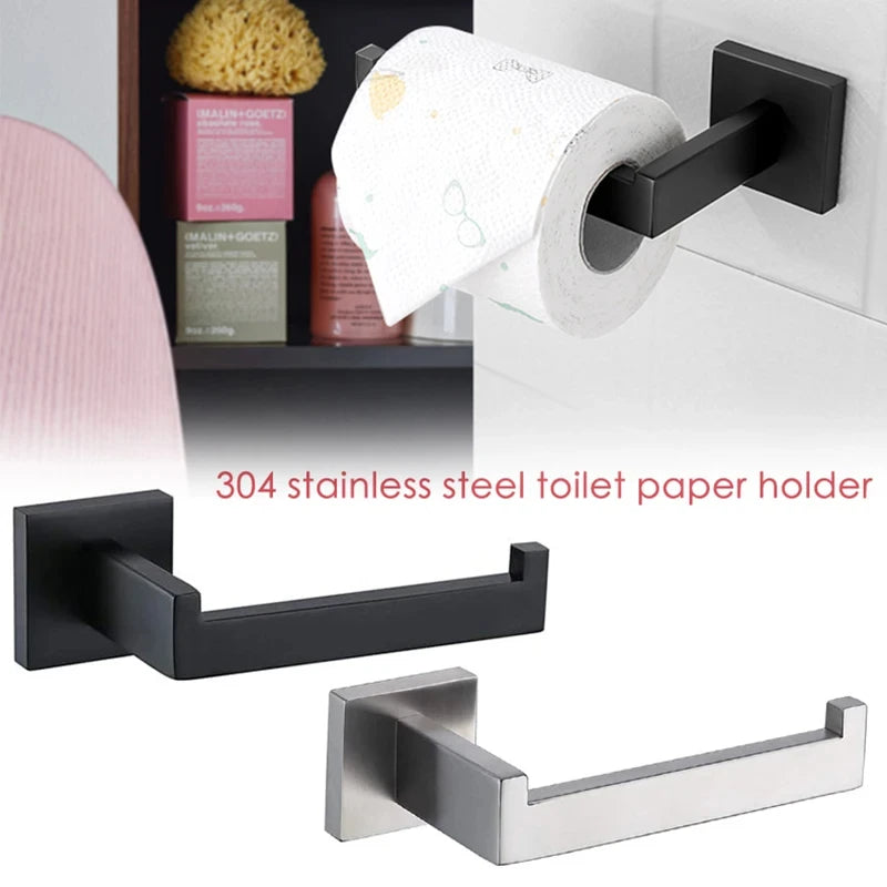 Matte Black Wall-Mounted Toilet Paper Holder – 304 Stainless Steel