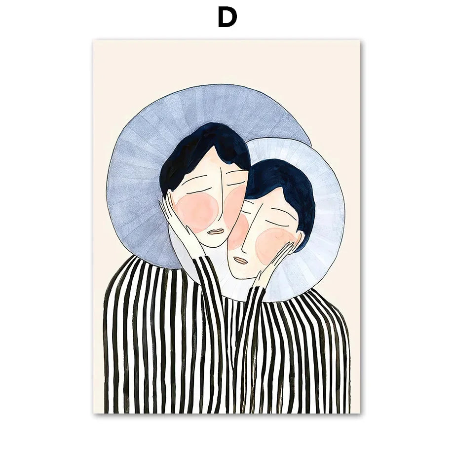 Classic Abstract Wall Art Line Girl Couple Book Hd Canvas Print Poster Home Living Room Bedroom Decorative Painting Peaceful Pleasures Health and Wellness D 20x30cm Unframed