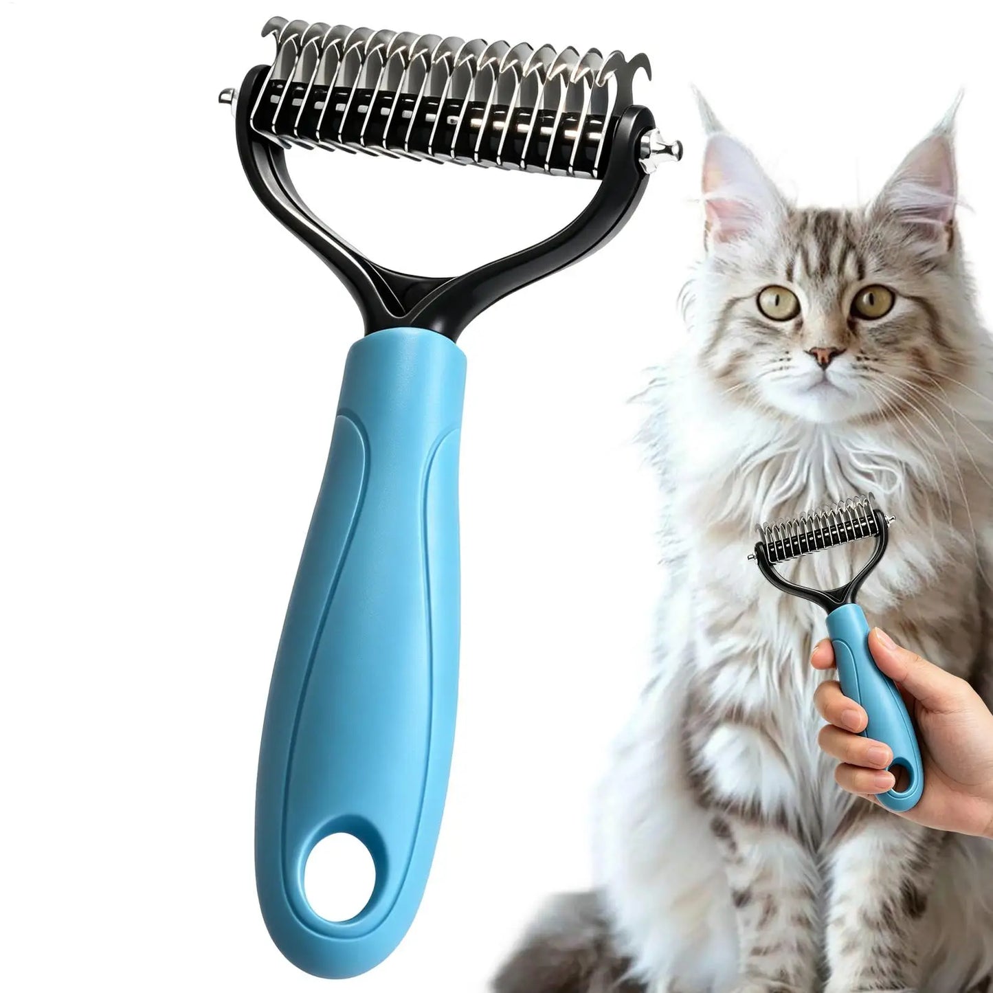 Pet Deshedding Brush & De-Matting Comb for Dogs & Cats