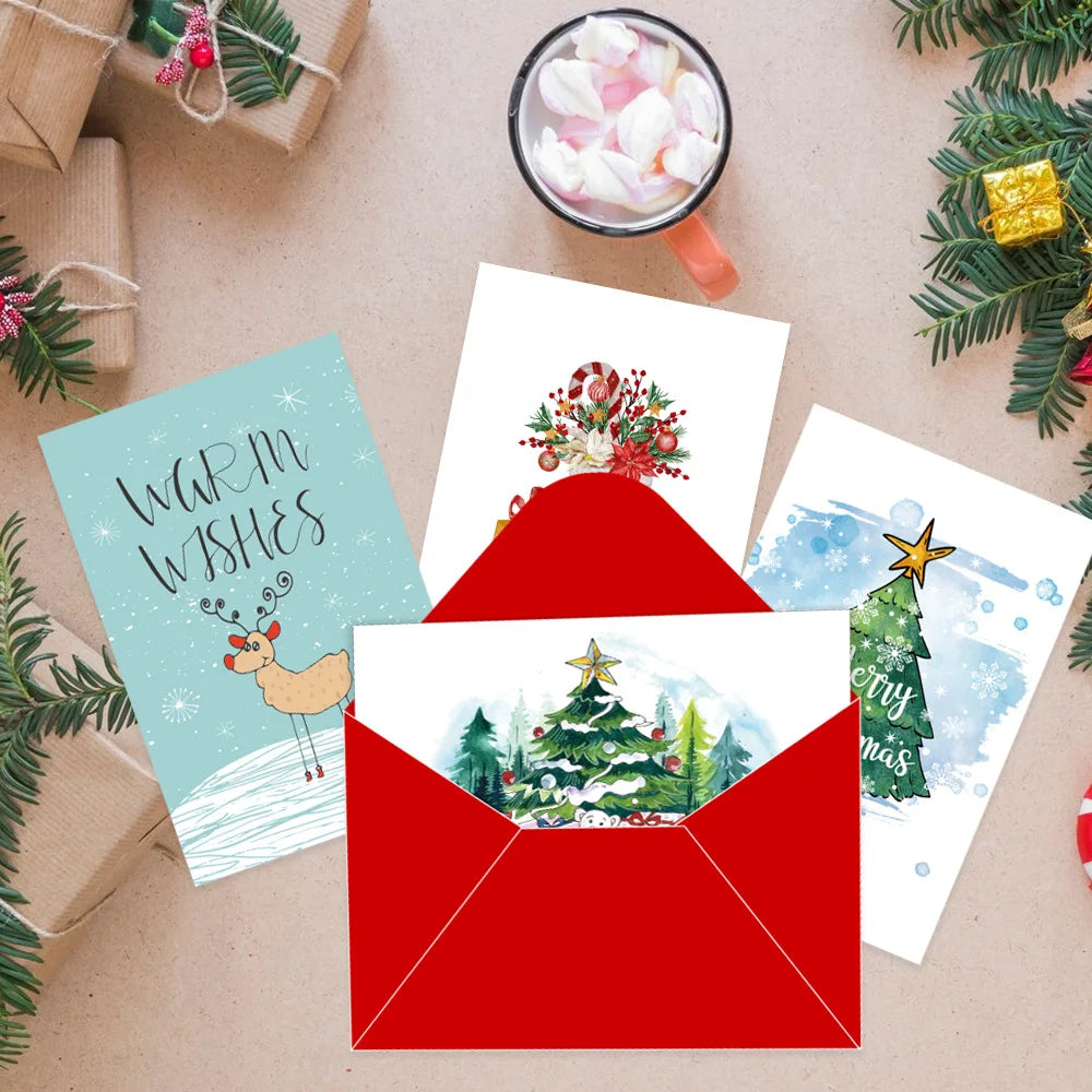 10 Cards Envelopes 1 Sticker Christmas Folded Holiday Diy Handwritten