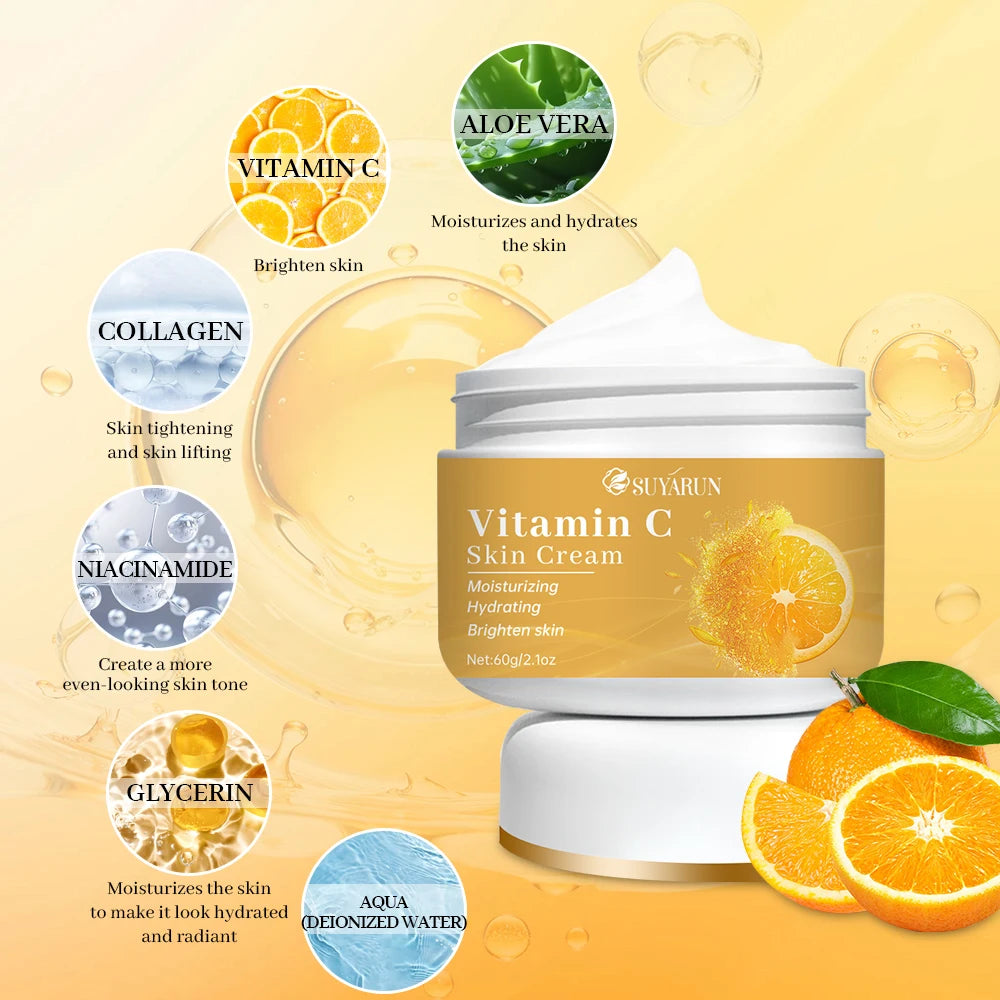 SUYARUN Vitamin C cream, moisturizing and brightening, anti-wrinkle and anti-aging, enhances radiance for all skin types. Peaceful Pleasures Health and Wellness