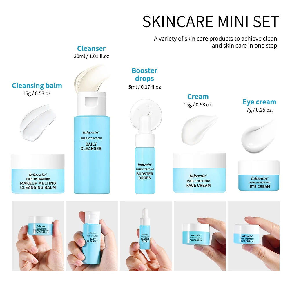 Travel Size Skincare Set Cleanser Makeup Remover Moisturiser & Eye Cream For Hydrating Skin Mini Sizes Kit Gift for Girl Woman Peaceful Pleasures Health and Wellness