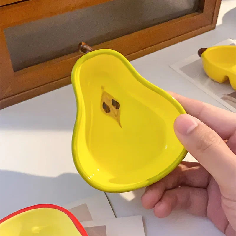Ceramic Dipping Dish Household Flavor Dish Fruit Shaped Dish Dining Table High Aesthetic Value Apple Banana Seasoning Snack Dish Peaceful Pleasures Health and Wellness