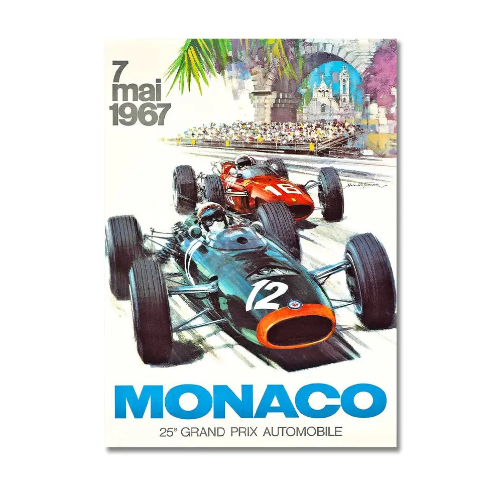 Monaco Grand Prix Vintage Racing Canvas Wall Art Print