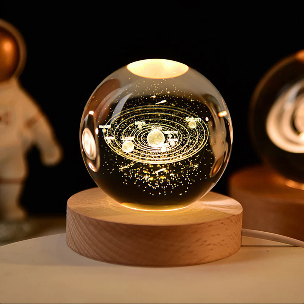 3D Crystal Ball Lamp with Galaxy and Planetary Projections USB Night Light for Cozy Atmosphere Plasma Ball Creative Gift Peaceful Pleasures Health and Wellness