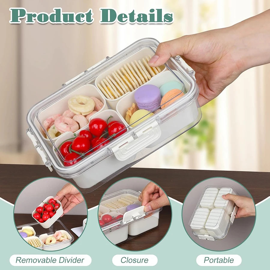 Divided Snack Tray with Lid – Snackle Box Portable Snack Platter & Clear Organizer for Candy, Lunch & Bento