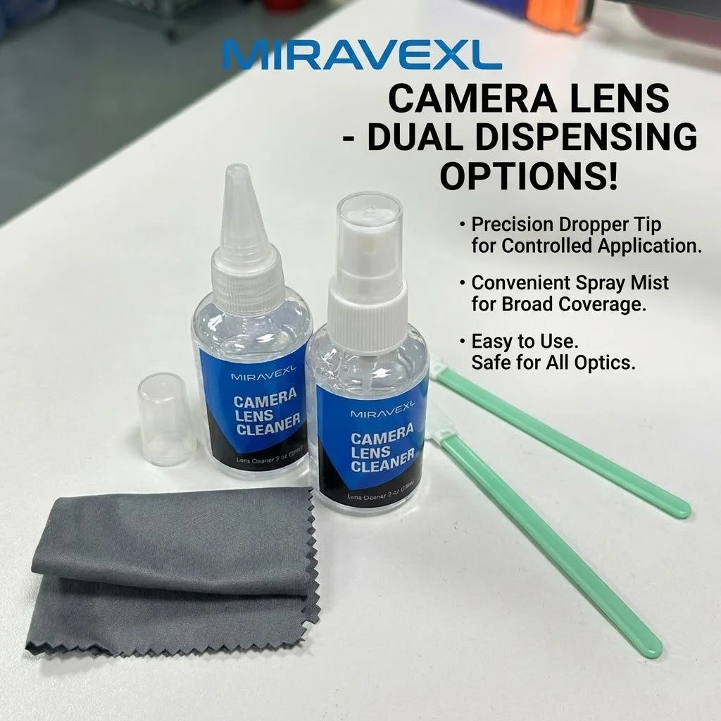 MIRAVEXL Camera Lens Cleaner Kit Microfiber Cloth Sensor Swab Dual Spray Dropper Bottle for DSLR Glasses VR Screen Optics Peaceful Pleasures Health and Wellness