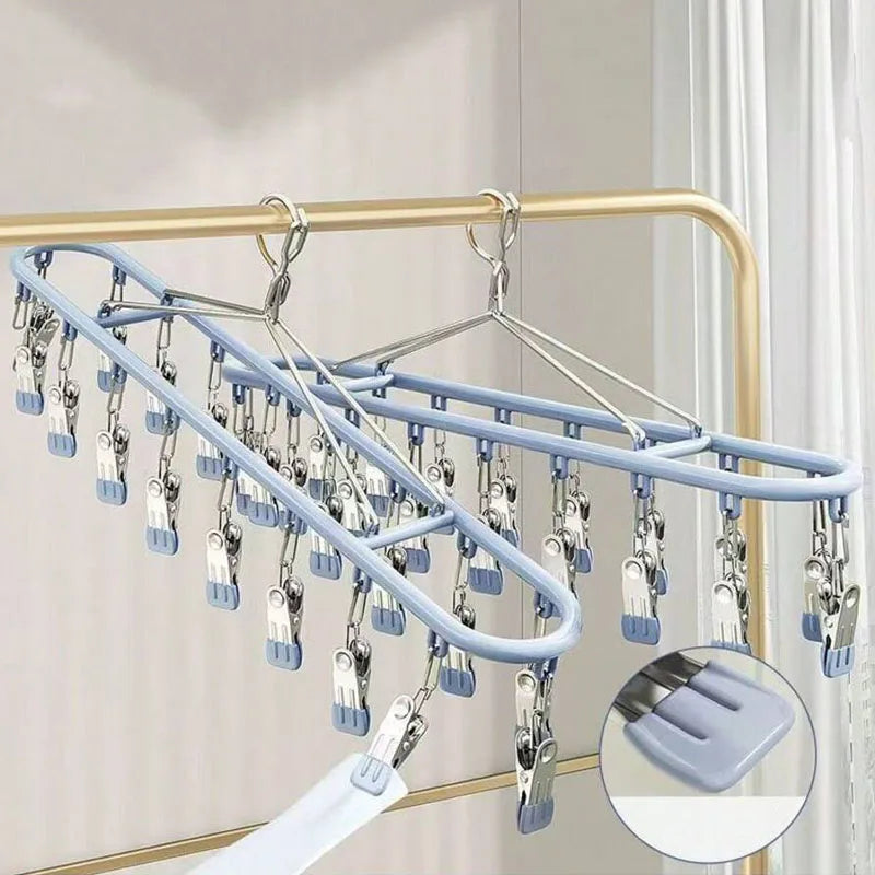 Stainless Steel Clothes Drying Rack with Windproof Hooks