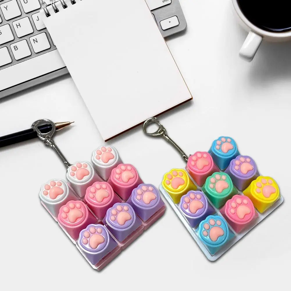 Cat Paw 9-Key Mechanical Keyboard Fidget Toy & Keychain Fidget Keyboard Toy Peaceful Pleasures Health and Wellness
