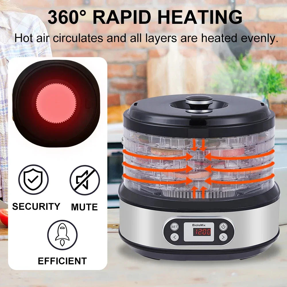 BioloMix Food Dehydrator – 5 BPA-Free Trays, Digital Timer & Temp Control