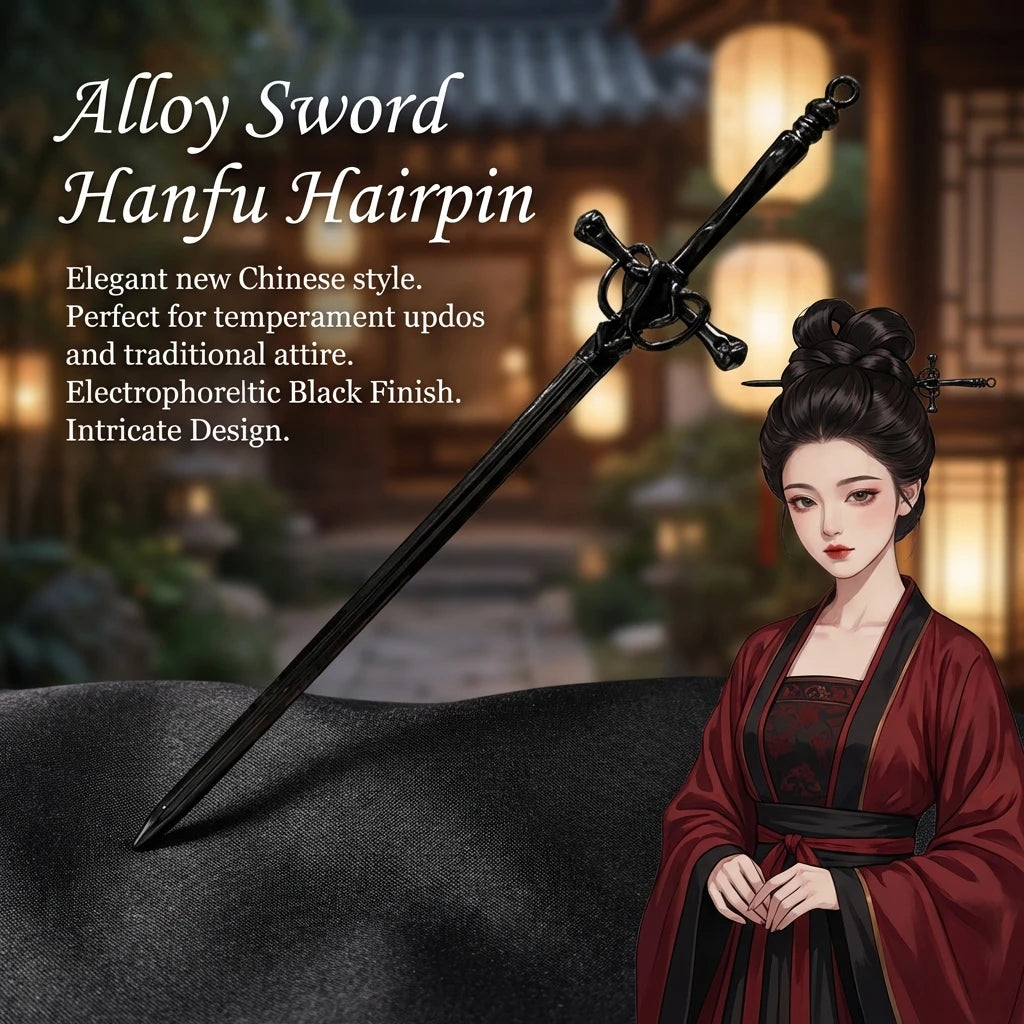 Alloy Sword Hairpin New Chinese Style Hanfu Hair Accessory Long Sword Hair Stick Peaceful Pleasures Health and Wellness