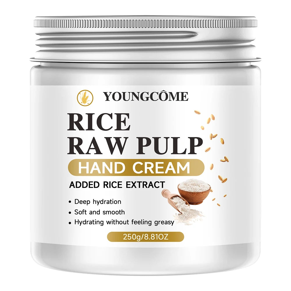 YOUNGCOME Rice Raw Pulp Hand Cream - Added Rice Extract for Deep Hydration | Soft & Smooth Non-Greasy Hydrating Hand Cream 250g Peaceful Pleasures Health and Wellness 250g