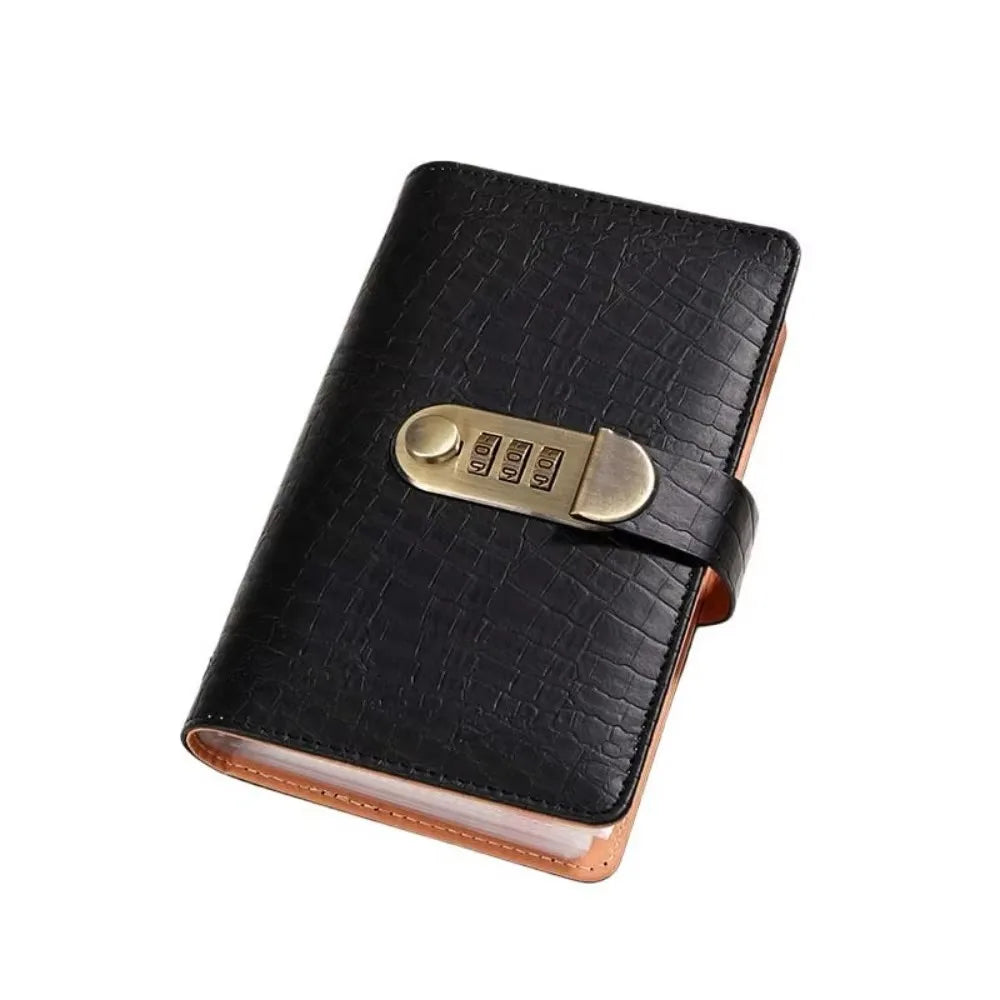 PU Leather Money Savings Challenge Binder with Password Lock Solid Color Budget Bill Organizer Double-sided Card Slot Clear View Peaceful Pleasures Health and Wellness Black