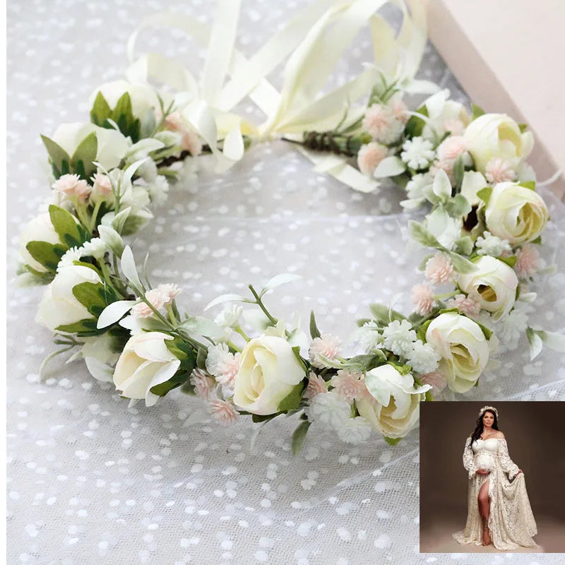 Boho Maternity Photography Outfit Dress Bohemian Pregnancy Photo Shoot Long Dresses Pregnant Woman Dress Peaceful Pleasures Health and Wellness garland 2 XL China Mainland