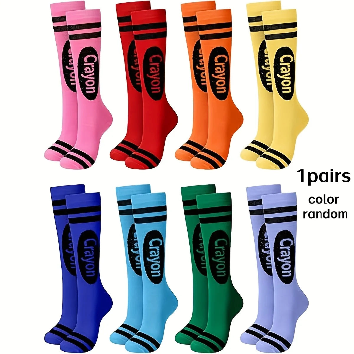 1 Pair of Socks with Random Colors, Football Socks, Sports Socks, Basketball Socks, Pure Cotton, Sweat-Absorbent, Breathable, Odor-Free, Crayon Socks, Colorful Striped Over-The-Knee Socks, Fashionable and Novel, Soft and Snug Peaceful Pleasures Health and Wellness 1 Pair One Size