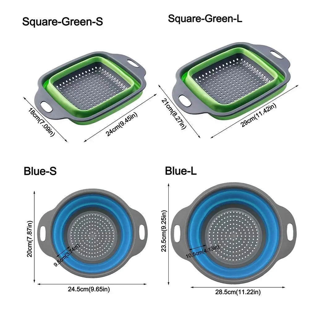 Silicone Folding Drainer Basket Drain Device Multifunctional Fruit Vegetable Washing Basket Food Grade Collapsible Colander Peaceful Pleasures Health and Wellness