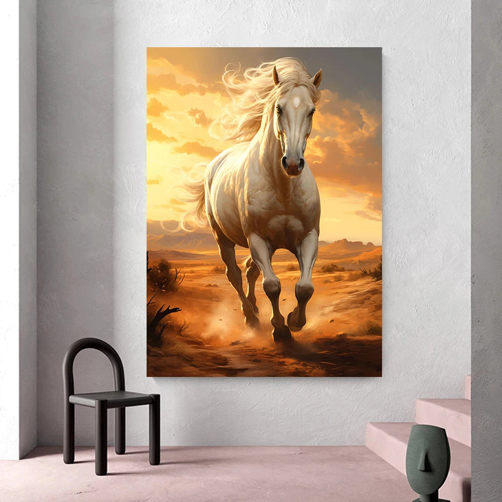 Black horse ， White Horse Canvas Painting,Posters and Prints, Wall ,,Animal Picture for Modern Living Room Home Decoration Peaceful Pleasures Health and Wellness