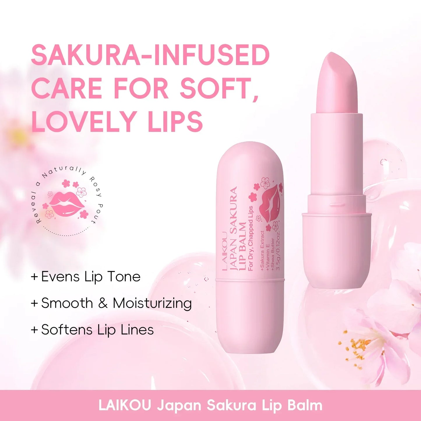 LAIKOU Sakura Lip Balm – Hydrating & Nourishing 3.5g Peaceful Pleasures Health and Wellness