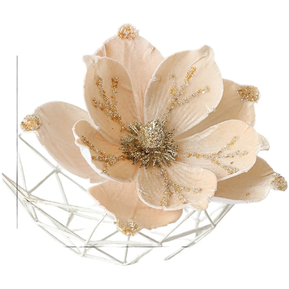 Christmas Artificial Magnolia Flower | Velvet Festive Home Decor